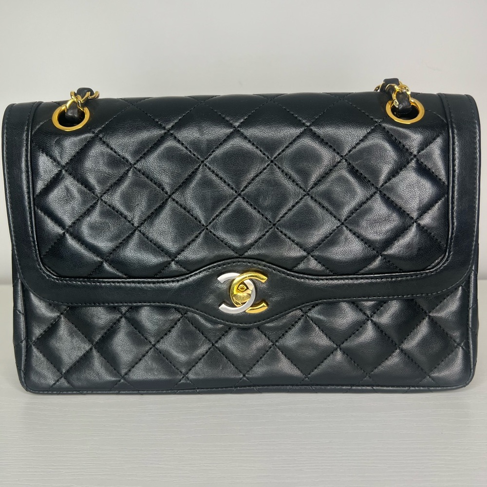 CHANEL Chanel Matelasse Paris Limited Chain Shoulder Bag Black Lambskin 2tone